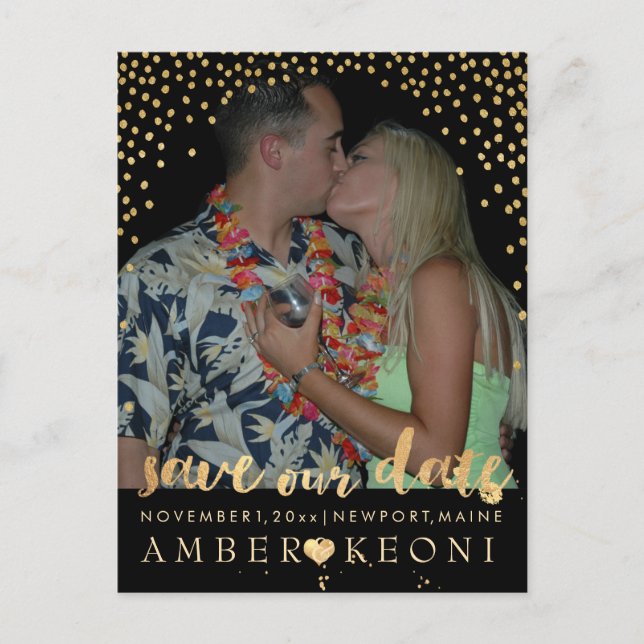 Postal De Anuncios PixDezines falso oro/confeti/fecha de guardado/col (Anverso)