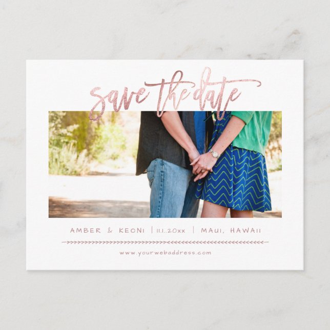 Postal De Anuncios PixDezines Falso Rosa Dorado Moderno Pincel Script (Anverso)