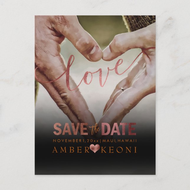 Postal De Anuncios PixDezines Faux Copper Save the Date/Heart (Anverso)