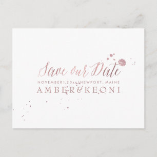 Postal De Anuncios PixDezines Faux Rosa Gold/Brussel Script/Save Date