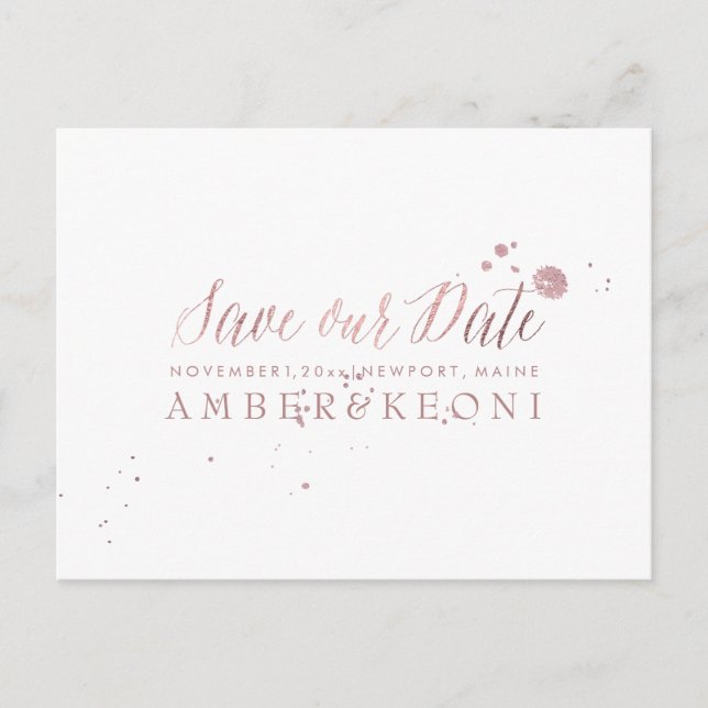 Postal De Anuncios PixDezines Faux Rosa Gold/Brussel Script/Save Date (Anverso)