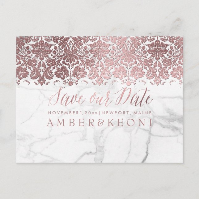 Postal De Anuncios PixDezines Faux Rosa Gold/Lace+Marble/Save Date (Anverso)
