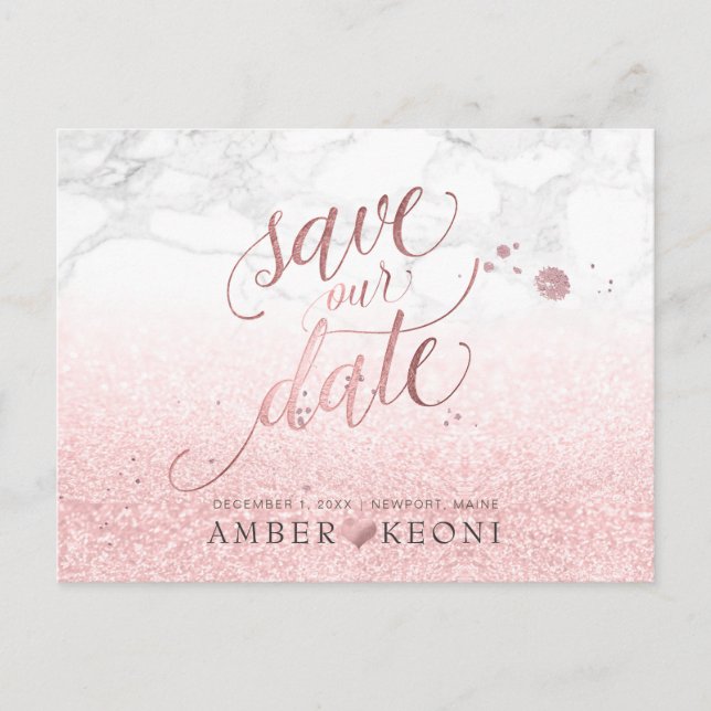 Postal De Anuncios PixDezines Faux Rosa Gold/Marble/Save our Date (Anverso)