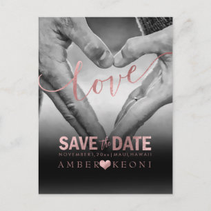 Postal De Anuncios PixDezines Faux Rosa Gold Save the Date/Heart