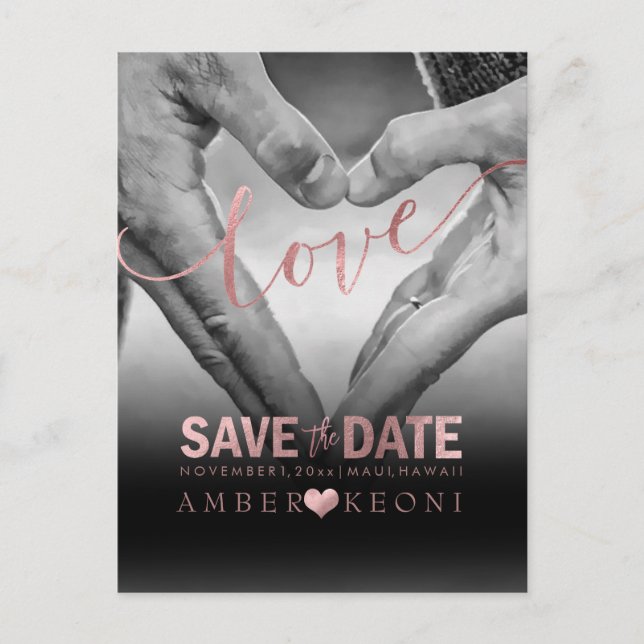 Postal De Anuncios PixDezines Faux Rosa Gold Save the Date/Heart (Anverso)