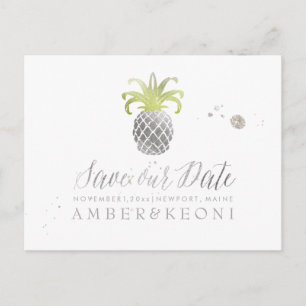 Postal De Anuncios PixDezines Faux Silver/Pineapple/Save our Date