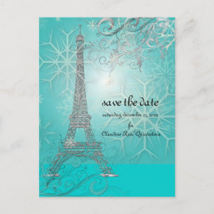 Postal De Anuncios PixDezines Faux Silver Torre Eiffel/Verde azulado