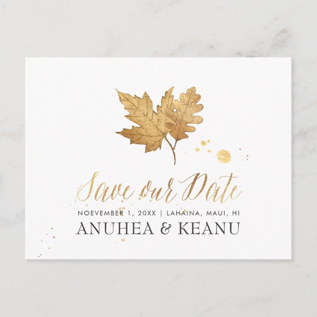Postal De Anuncios PixDezines FauxGold Otoño Follaje/Guarda nuestra f (Anverso)