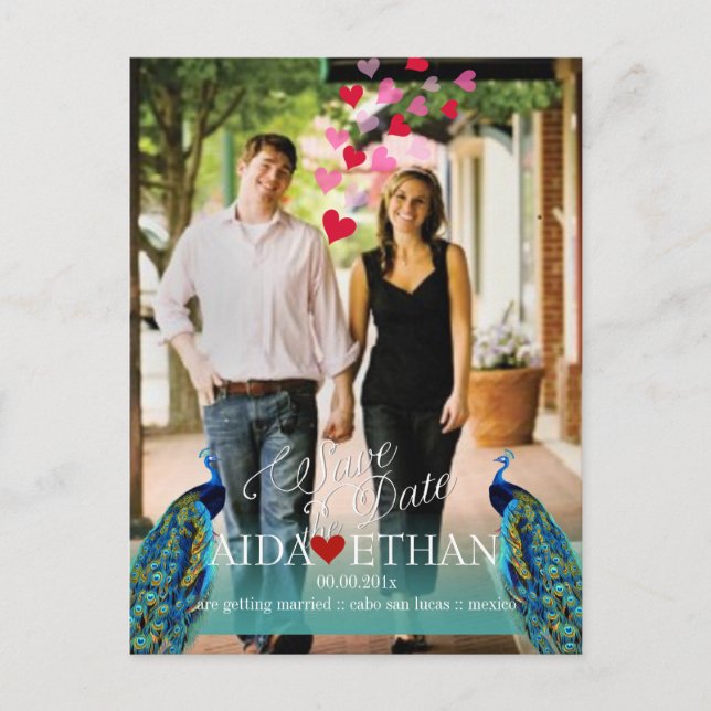 Postal De Anuncios PixDezines foto+pavo real/guardar la fecha (Anverso)