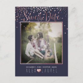 Postal De Anuncios PixDezines Guarda la Fecha/Faux Rosa Gold Confetti