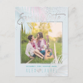 Postal De Anuncios PixDezines Guarda la Fecha/Palms/Platinum+Aqua