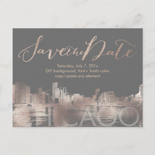 Postal De Anuncios PixDezines/Guardar Fecha/Rosa Dourado/Chicago Lake (Anverso)
