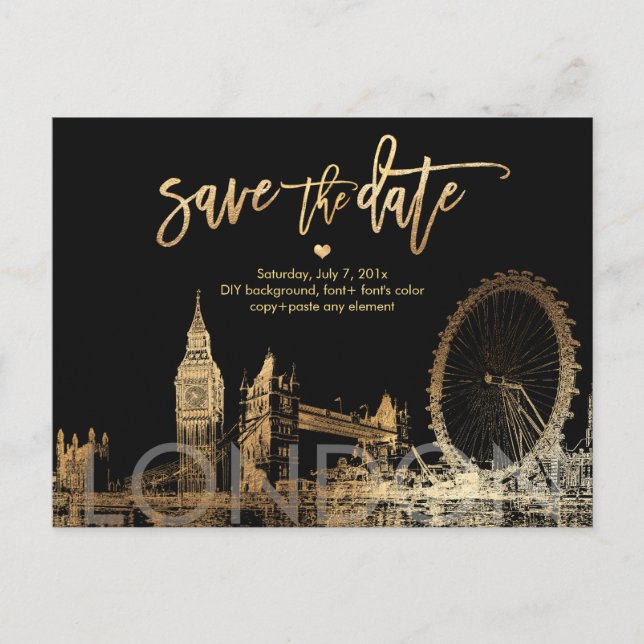 Postal De Anuncios PixDezines/LONDRES Guarda la Fecha/Oro Falso (Anverso)