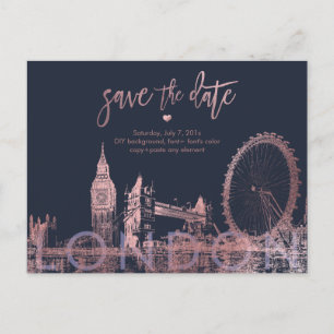 Postal De Anuncios PixDezines Londres Salva la Fecha/Falso Oro Rosa
