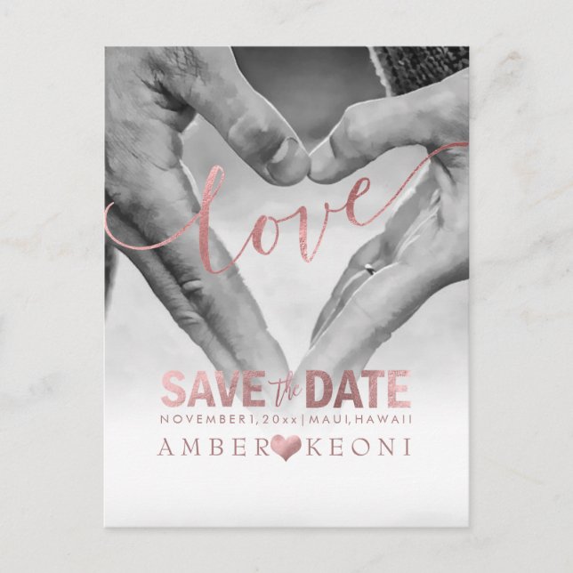 Postal De Anuncios PixDezines Love, Faux Rosa Gold Save the Date/Hear (Anverso)