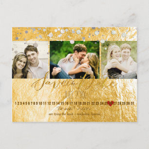 Postal De Anuncios PixDezines oro/falso foil/fotos guardar la fecha