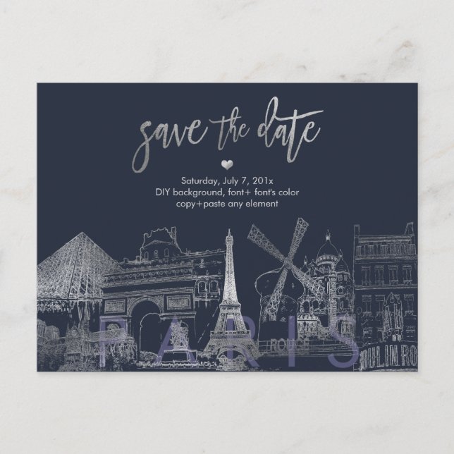 Postal De Anuncios PixDezines/Paris Salva la Fecha/Faux Silver Gold (Anverso)