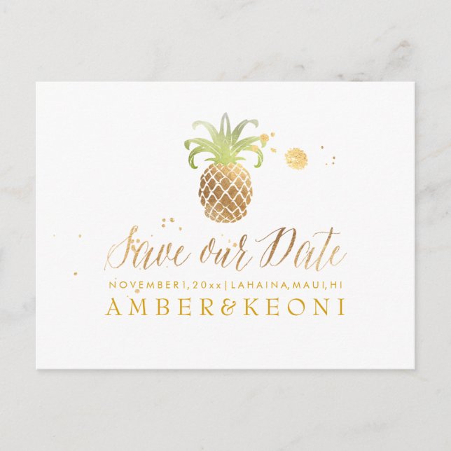 Postal De Anuncios PixDezines Piña/Oro Falso/Ahorra la Fecha (Anverso)