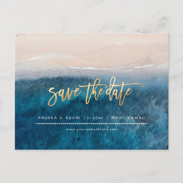 Postal De Anuncios PixDezines Playa Falso Oro Moderno Script Brush (Anverso)