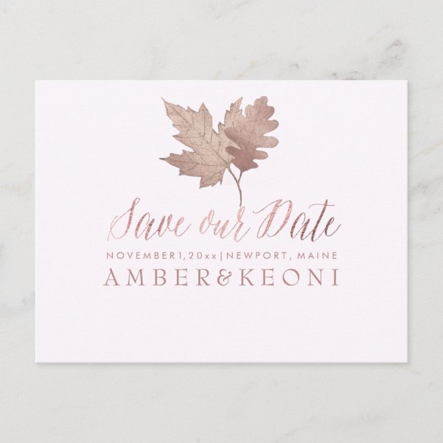 Postal De Anuncios PixDezines Rosa Dorado Follaje de Otoño/Guarda nue (Anverso)