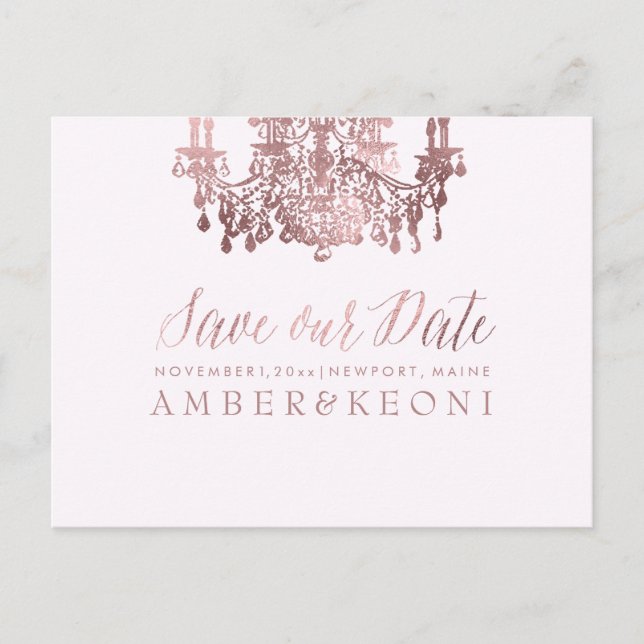 Postal De Anuncios PixDezines Rosa Gold Chadelier/Photo/Save our Date (Anverso)