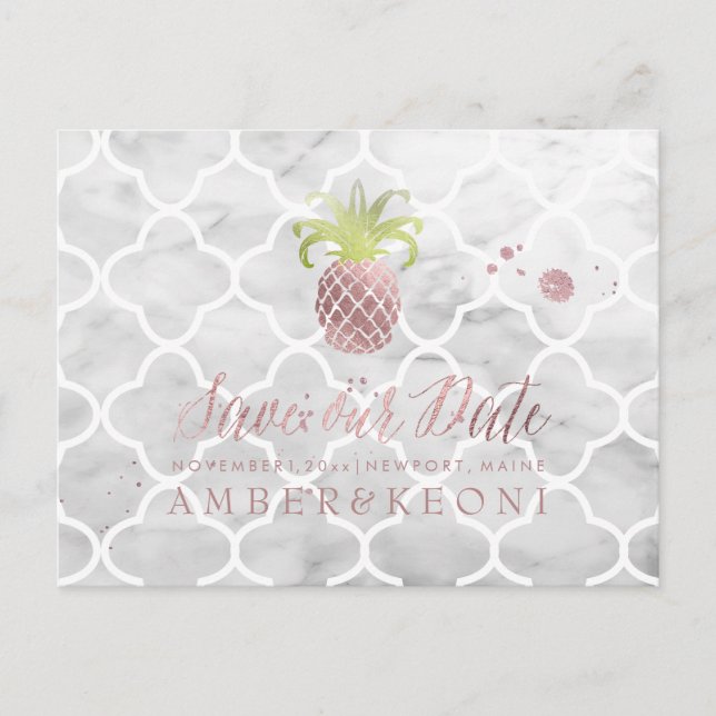 Postal De Anuncios PixDezines Rosa Gold/Pineapple/Save our Date (Anverso)