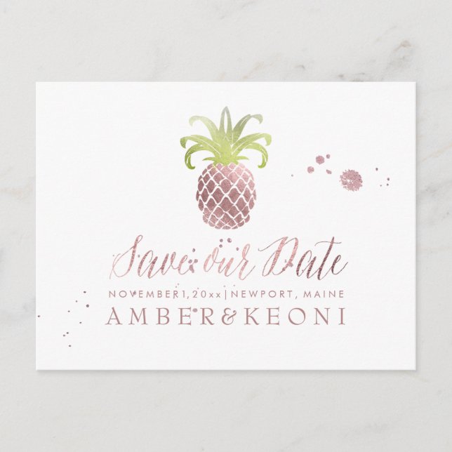 Postal De Anuncios PixDezines Rosa Gold/Pineapple/Save our Date (Anverso)
