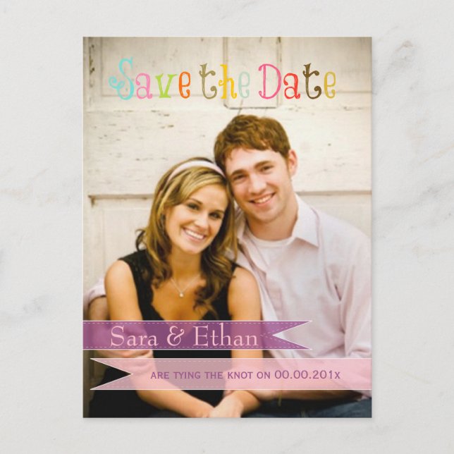 Postal De Anuncios PixDezines rosa+morado save the date (Anverso)