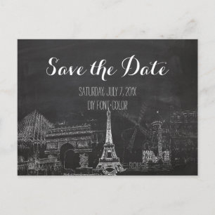 Postal De Anuncios PixDezines/Save Date/Chalkboard/Paris esbozado