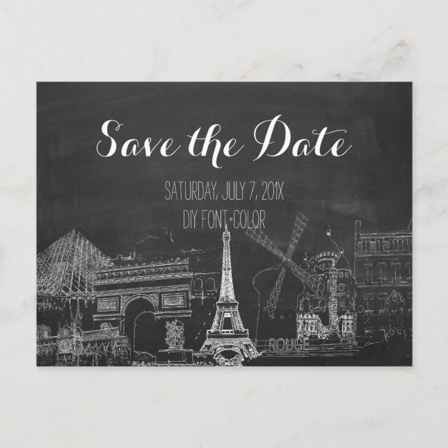 Postal De Anuncios PixDezines/Save Date/Chalkboard/Paris Sketree (Anverso)