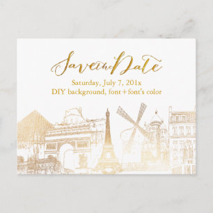 Postal De Anuncios PixDezines/Save Date/Faux Gold/Paris Sketched
