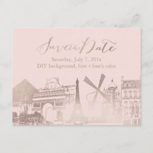 Postal De Anuncios PixDezines/Save Date/Faux Pink Gold/Paris Sketree