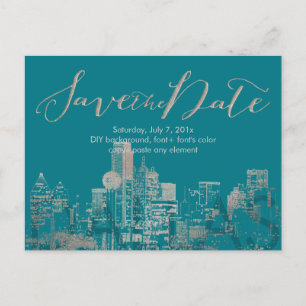 Postal De Anuncios PixDezines/Save Date/Faux Silver/Dallas Skyline
