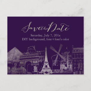 Postal De Anuncios PixDezines/Save Date/Faux Silver/Paris Sketched