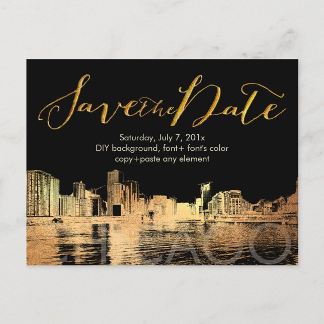 Postal De Anuncios PixDezines/Save Date/Gold/Chicago Lakeshore (Anverso)