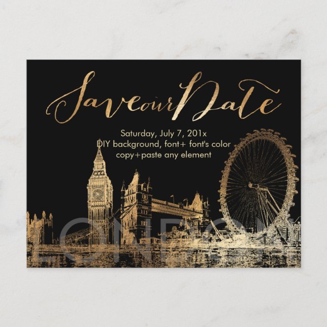 Postal De Anuncios PixDezines/Save Date/Gold/London Skyline (Anverso)