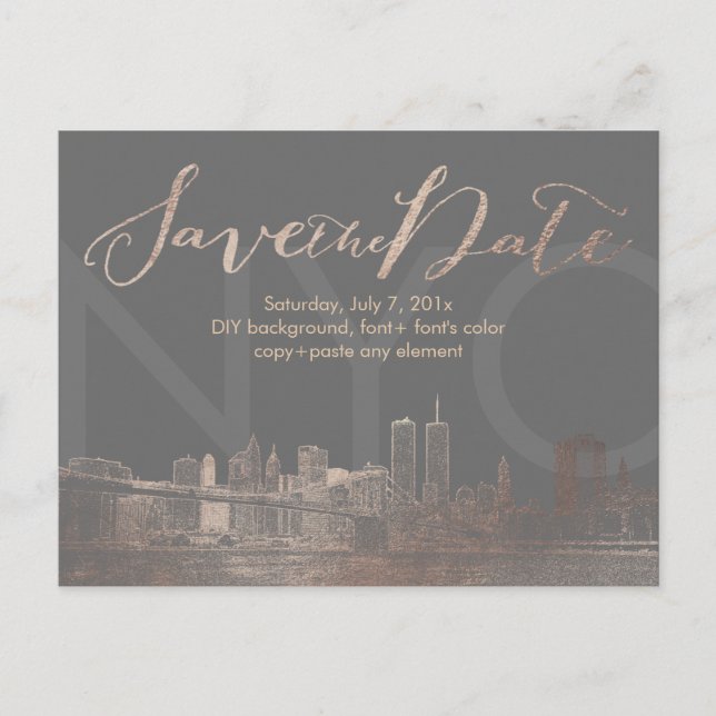 Postal De Anuncios PixDezines/Save Date/Pink Gold/NYC Twin Tower (Anverso)