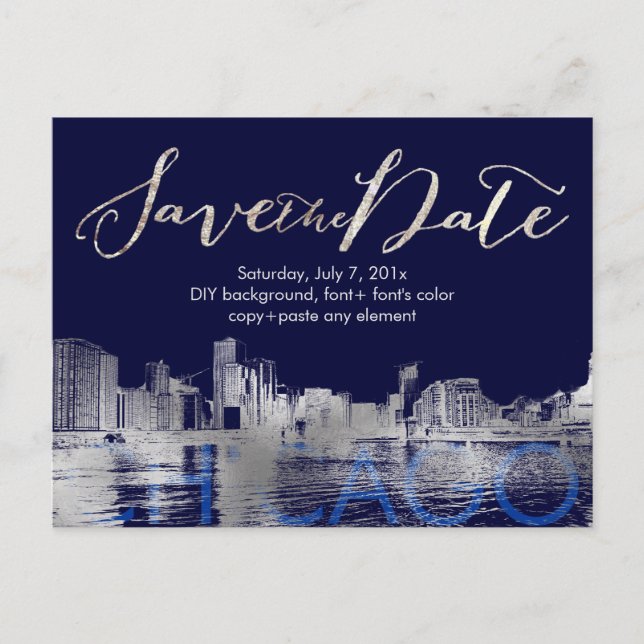 Postal De Anuncios PixDezines/Save Date/Silver/Chicago Lakeshore (Anverso)