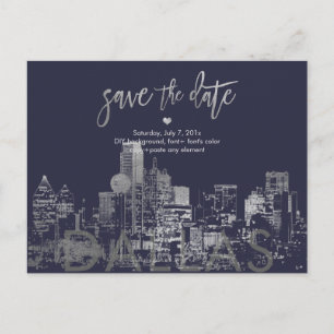 Postal De Anuncios PixDezines/Save the Date Dallas Skyline/Faux Silve