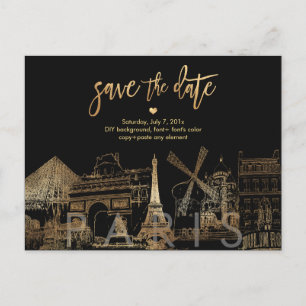 Postal De Anuncios PixDezines/Save the Date Paris Skyline/Faux Gold