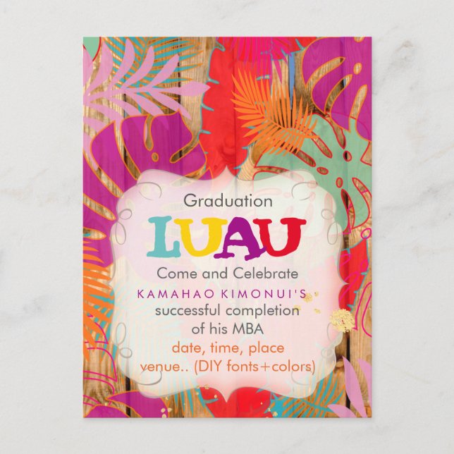 Postal De Anuncios PixDezines selva/graduación/luau/fiestaDIY (Anverso)