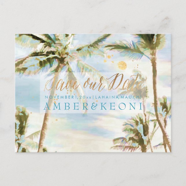 Postal De Anuncios PixDezines Watercolor Beach Save Date Photo (Anverso)
