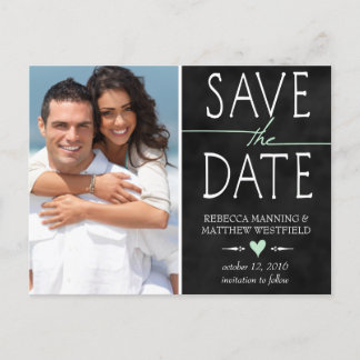 Postal De Anuncios Pizarra de Foto Verde Menta Save the Date