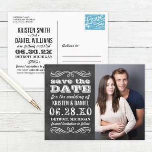 Postal De Anuncios Pizarra Foto Dividida Save the Date