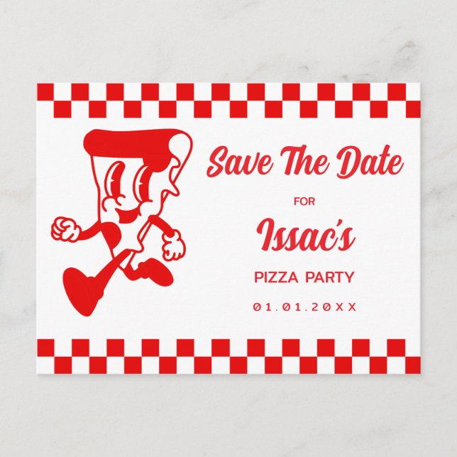 Postal De Anuncios Pizza Party Save The Date (Anverso)