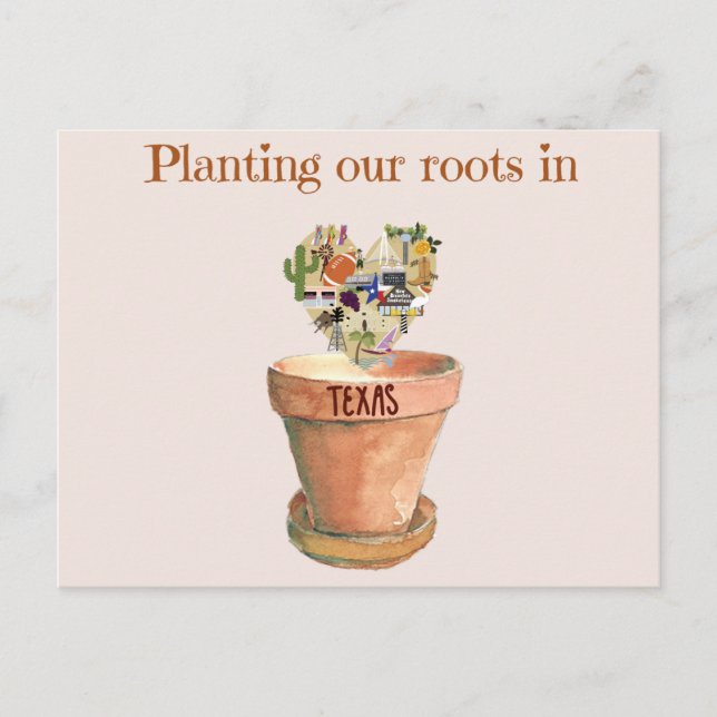Postal De Anuncios Plantando nuestras raíces en Texas, nueva invitaci (Anverso)