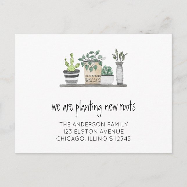 Postal De Anuncios Plantando Nuevas Raíces Nueva Dirección Mudanza (Anverso)