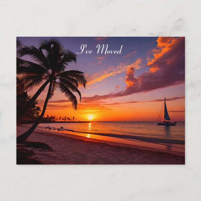 Postal De Anuncios Playa tropical al atardecer nueva dirección (Anverso)