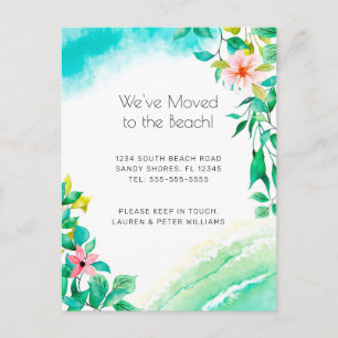 Postal De Anuncios Playa Tropical De Flores Rosadas En Movimiento