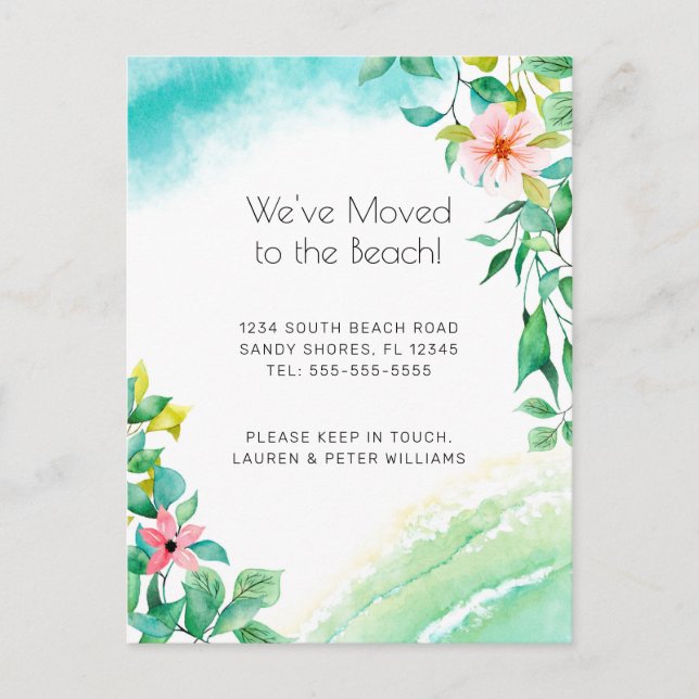 Postal De Anuncios Playa Tropical De Flores Rosadas En Movimiento (Anverso)